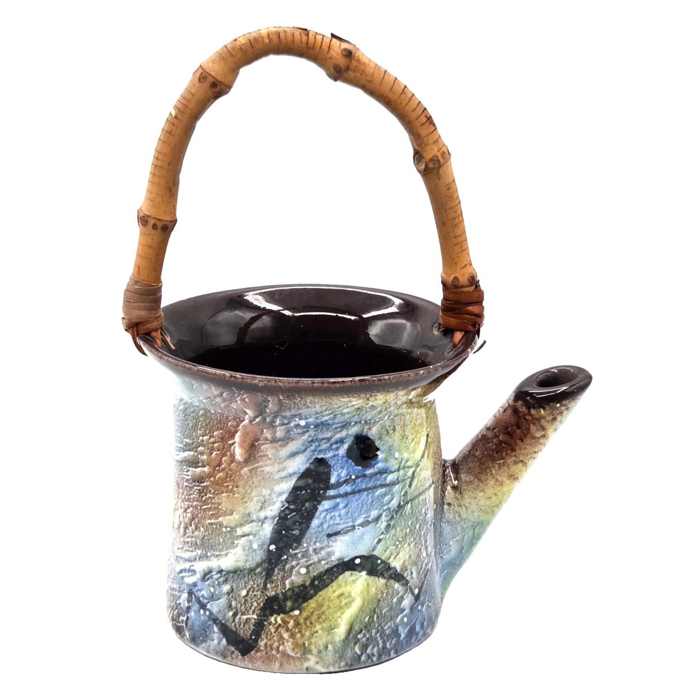 Teapot‎ With Bamboo Handle Stoneware Flower Pot Planter